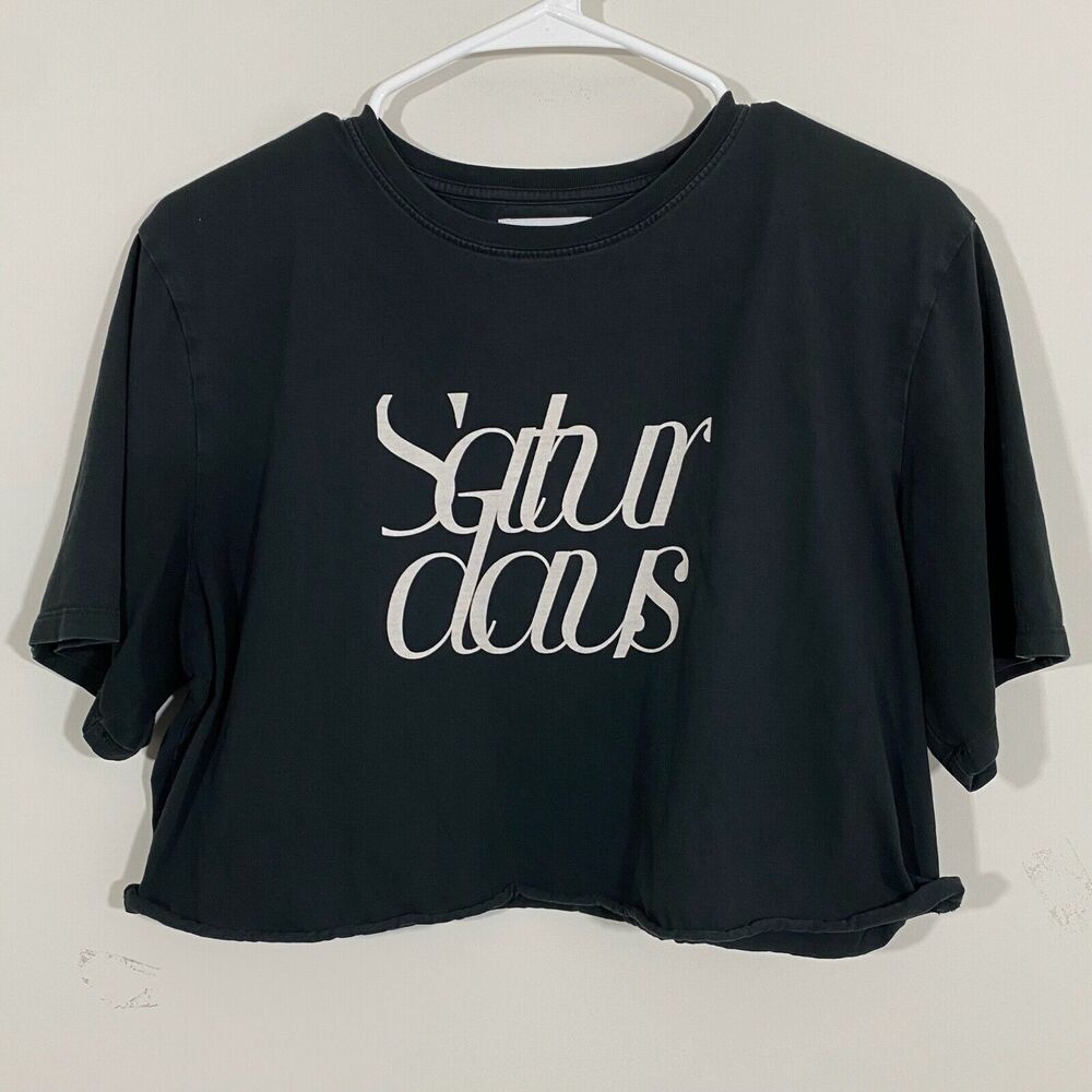 Saturdays New York City Cropped Graphic T-Shirt Womens Size Large Black Short